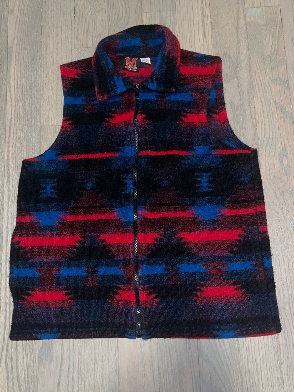 Vintage 90s Mazmania Southwestern Fleece Vest Made in USA Full Zip